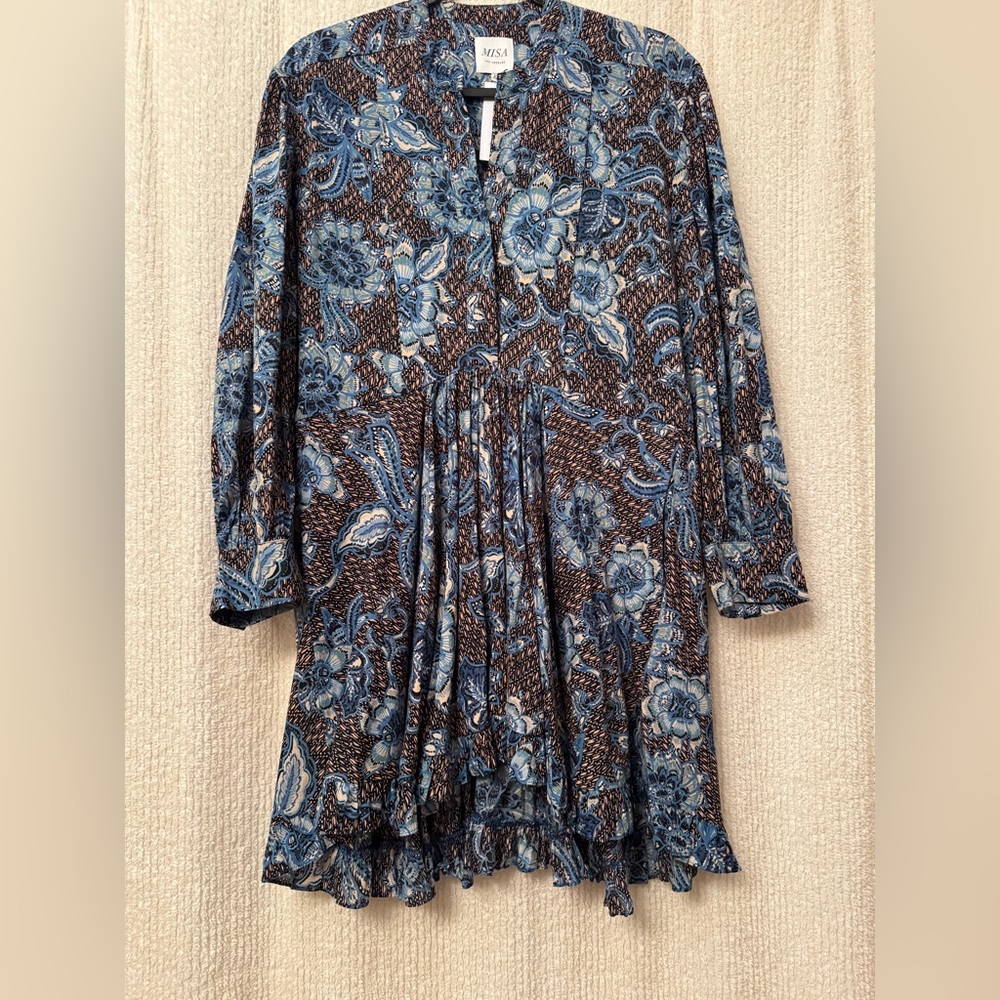 Misa Los Angeles Blue and Brown Floral Dress